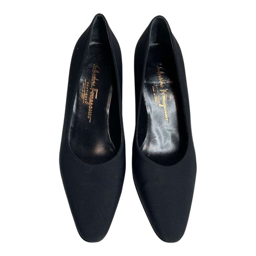 SOLD Salvatore Ferragamo Black Fabric Vintage Pumps 6.5 36.5 - Picture 2 of 7